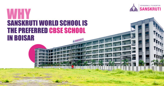 Front view of Sanskruti World School campus building in Boisar,