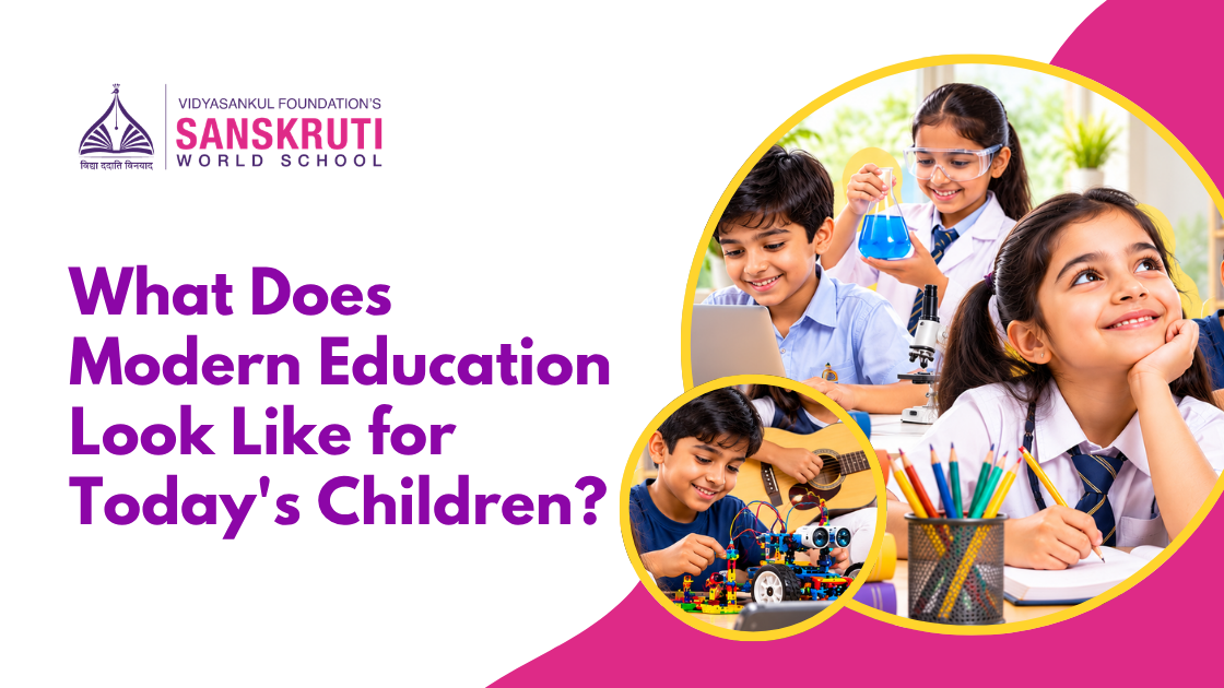 Children exploring science experiments, robotics and creative activities for modern education at Sanskruti World School.